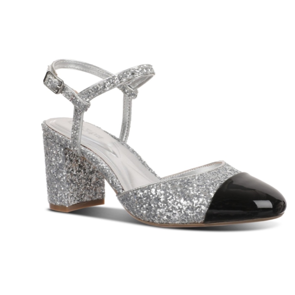 On 34th Women's Dotti Captoe Pumps, Silver Glitter/Black Patent NWT